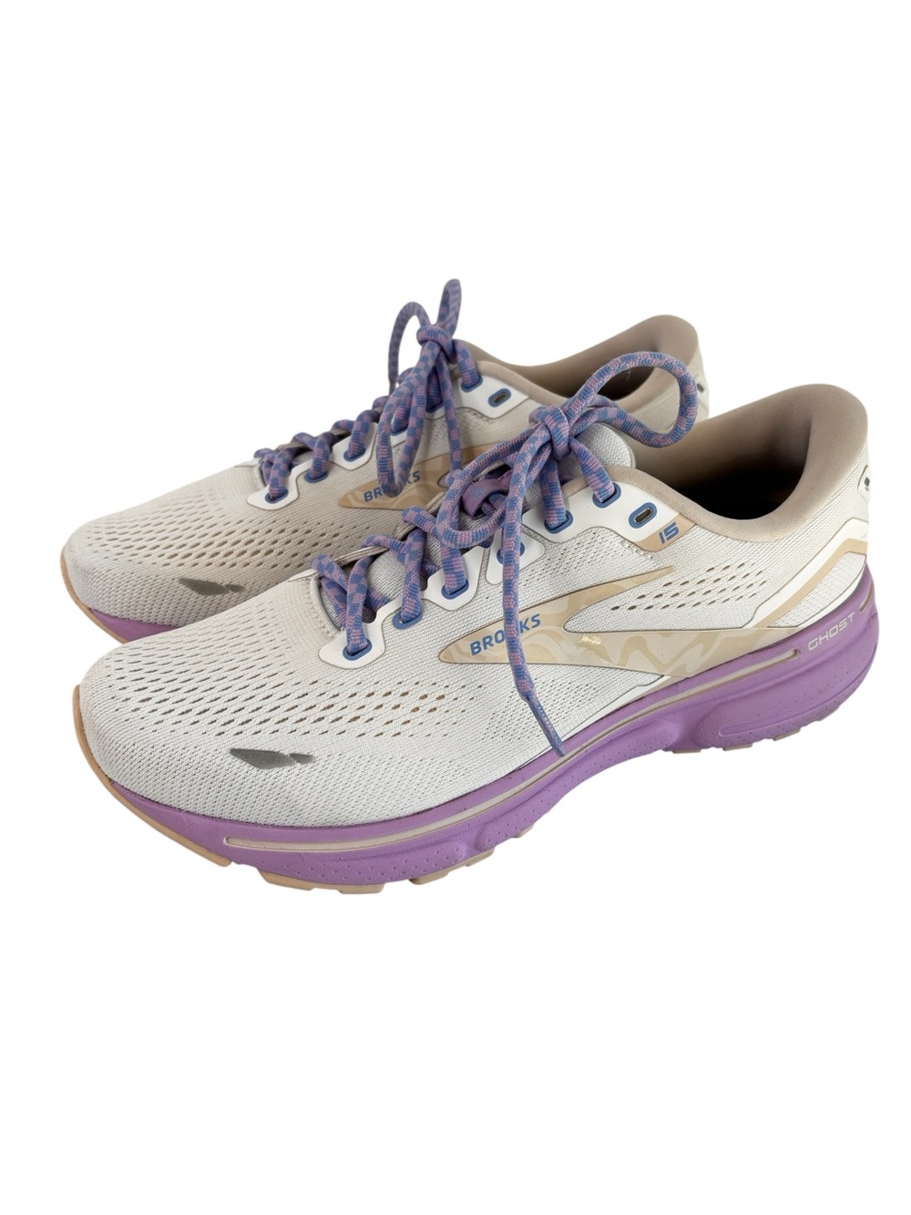 Brooks Ghost 15 Womens Sz 9 Wide White Pink Purple Athletic Running Shoe Sneaker